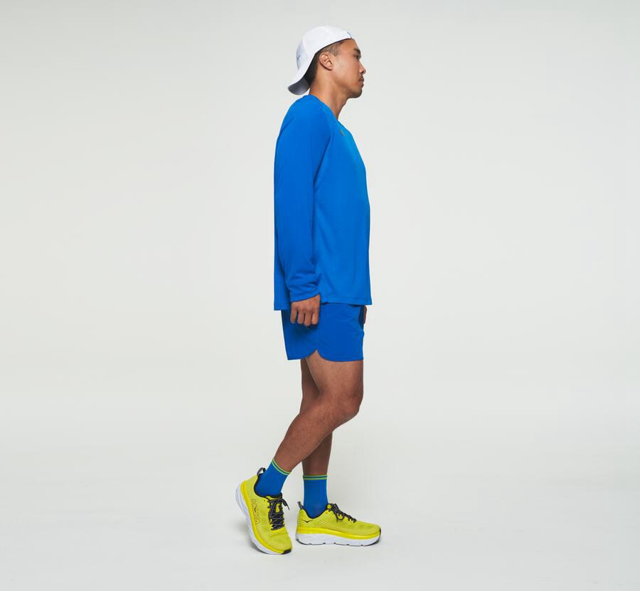 Hoka Australia One One Performance Long Sleeve - Mens Tops Blue - PYBJS-6180